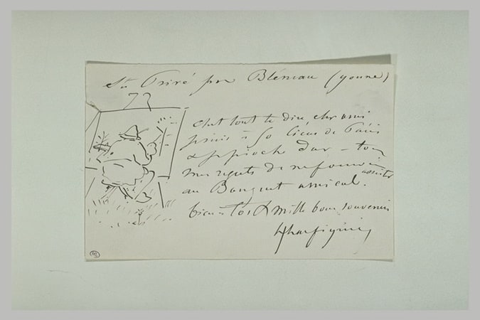 Peintre devant son chevalet peignant sur le motif sur une lettre