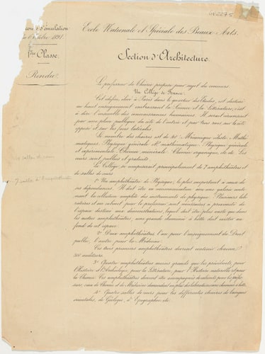 Texte de concours des Beaux-Arts section architecture : un collège de France