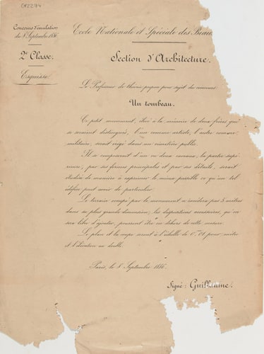 Texte de concours des Beaux-Arts section architecture : un tombeau