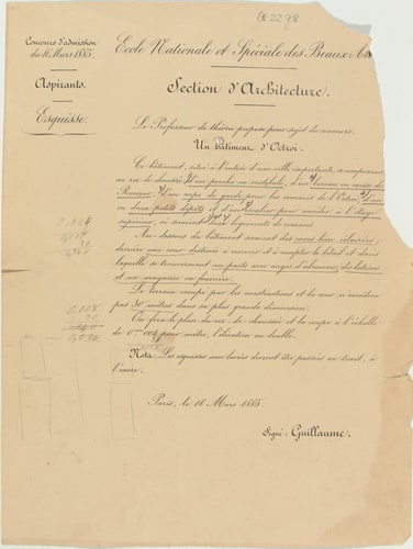 Texte de concours d'admission aux Beaux-Arts, un bâtiment d'octroi