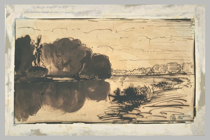 Paysage des bords d'une rivière encadrée d'arbres
