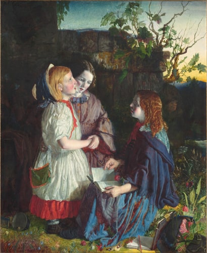 Trois petites filles dans un paysage
