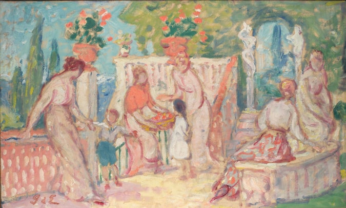 Femmes et enfants sur la terrasse