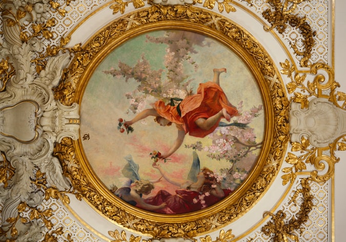 Décor peint de la salle à manger de l'hôtel du Palais d'Orsay, plafond, tondo Sud : Le Primtemps