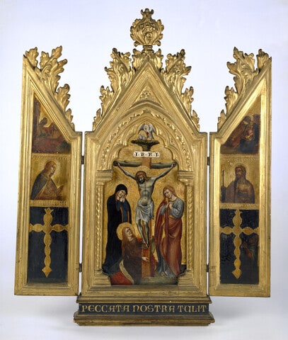 Centre: The Crucifixion Left: The Angel Gabriel and a Saint Right: The Virgin and St James