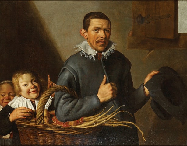 Two Children stealing an Apple from a Man with a Basket