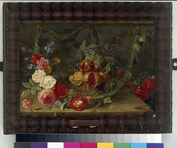 Decorative Still-Life Composition with a Basket of Fruit