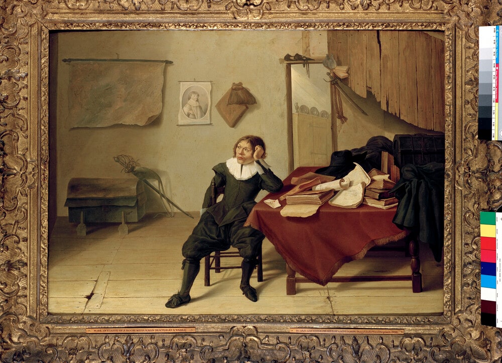 The Student or Interior of a Room with a young Man seated at a Table