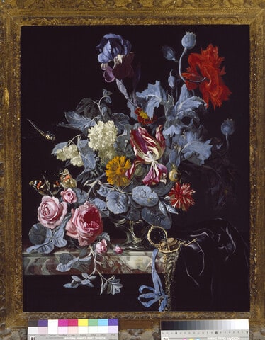 A Vase of Flowers with a Watch