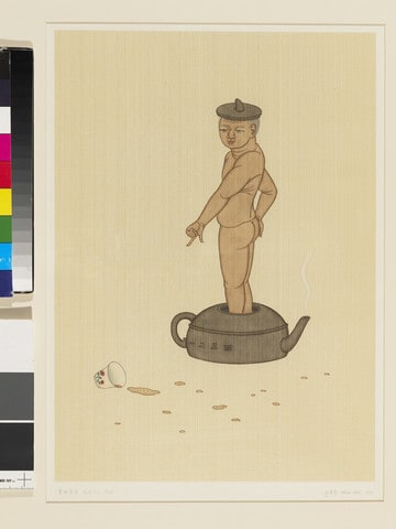 Figure standing in a teapot