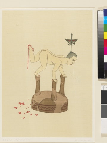 Figure with ritual tripod vessel