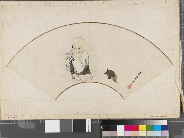 Fukurokuju, one of the Seven Gods of Good Fortune, with a minogame, or long-tailed turtle