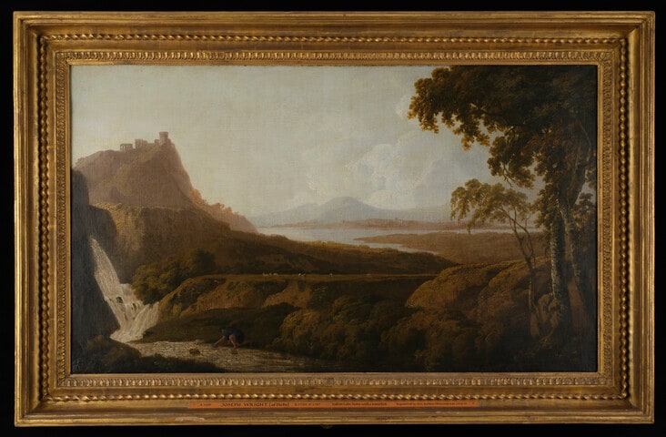 Italianate Lake Scene with Waterfall