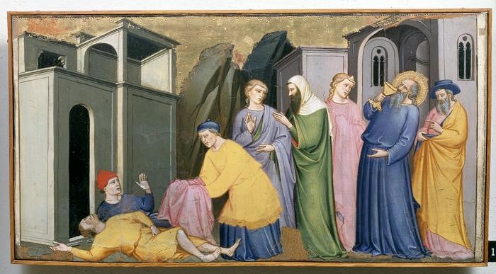 Scomparto di predella con scene della vita di San Giovanni Evangeli...