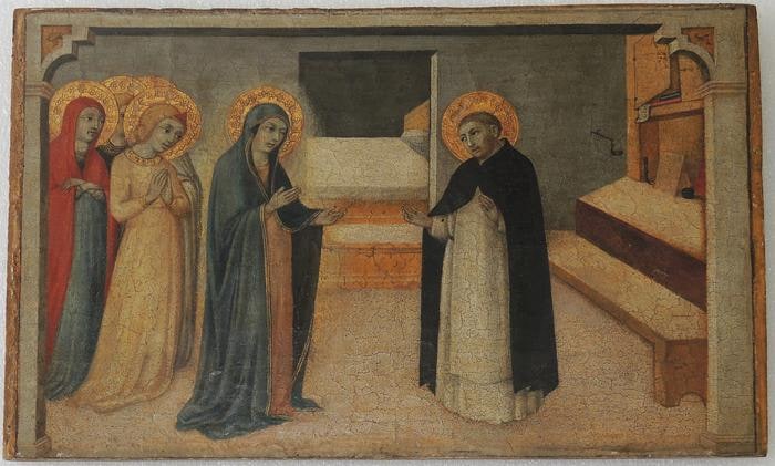Scomparto di predella con Storie di San Pietro Martire: Apparizione...