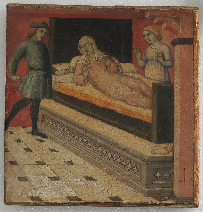 Scomparto di predella con Storie di San Pietro Martire: Il Santo co...