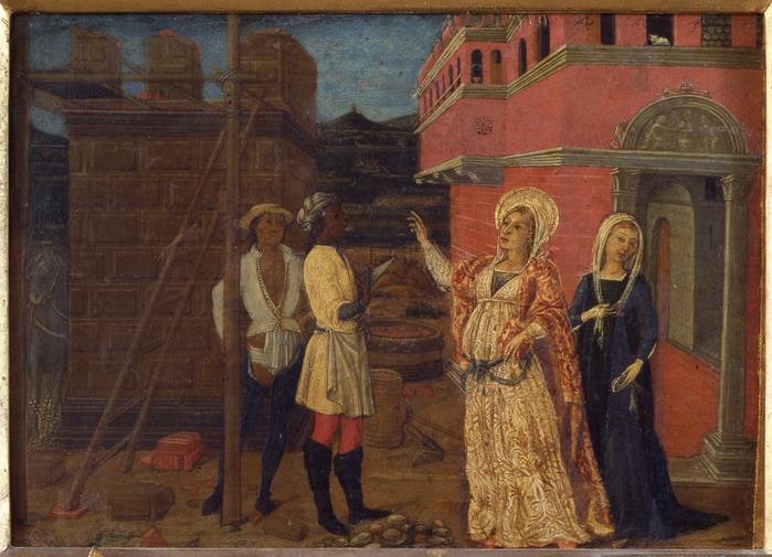 Scomparto di predella con Storie di Santa Barbara: La Santa assiste...