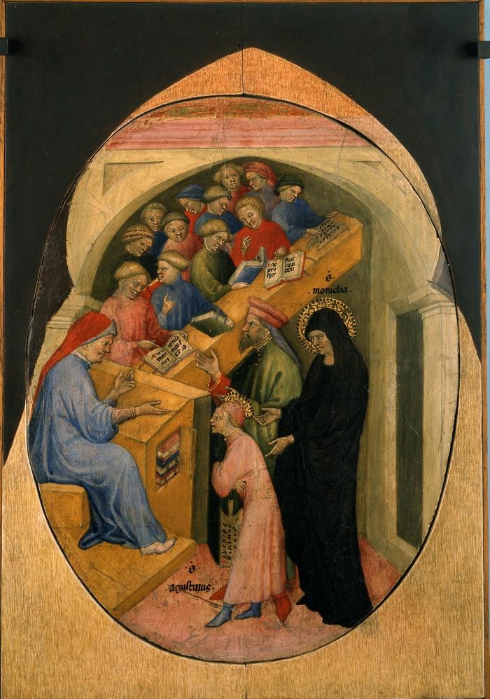 Scomparto di predella con Storie di Sant'Agostino: il Santo condott...